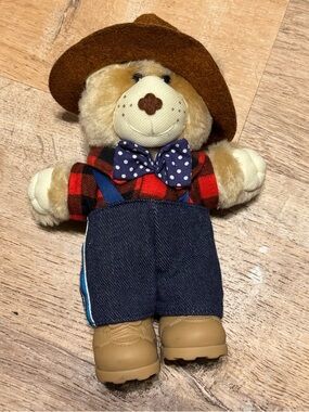 VTG 1986 Furskins Bear Plush Hugkins Lumberjack Cowboy Hat Boots 7"